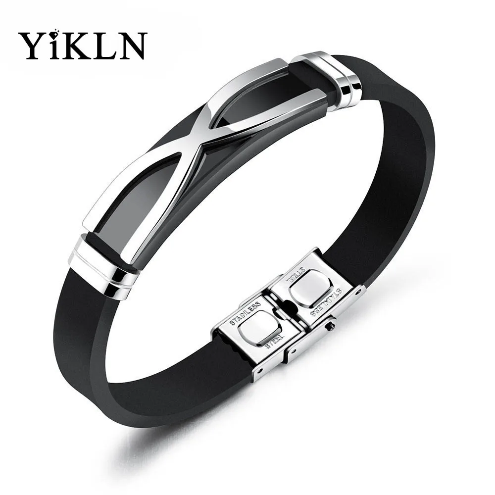 YiKLN панк дизайн личности x-образный силиконовые браслеты для щиколоток для мужчин из нержавеющей стали простой браслет, украшения OPH1160 - Окраска металла: Black