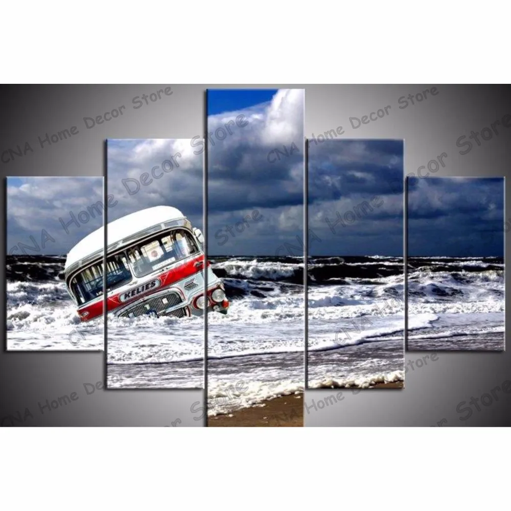 

5pcs Bus in the sea full Diy Diamond Painting Mosaic Resin Rhinestone Embroidery Cross Stitch Kits Needlework home stickers