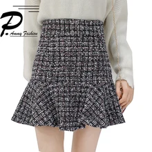 Корейский осень-зима оборками юбка Для женщин модные, пикантные Высокая талия грубый цветок шерстяная мини-юбка