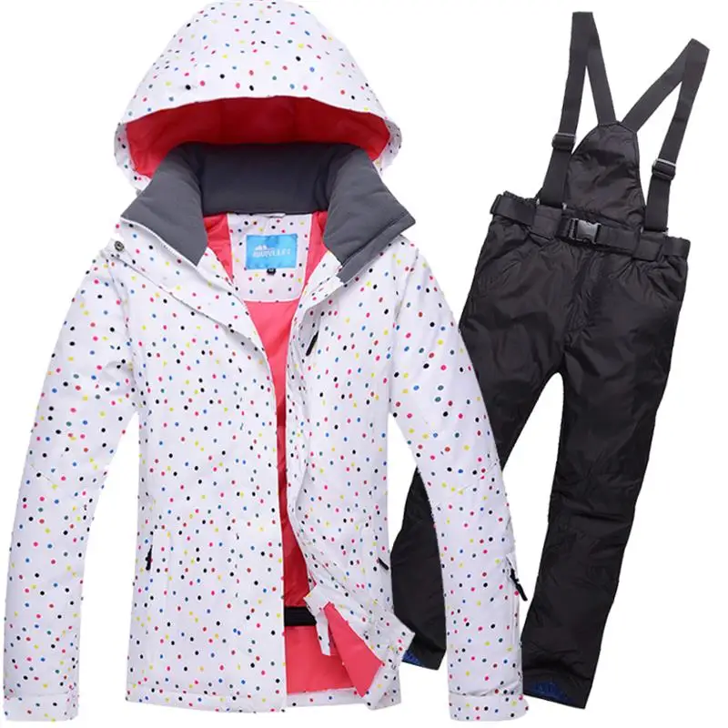 2016 المرأة بدلة تزلج مجموعة الإناث التزلج سترة في الهواء الطلق الشتاء الرياضية على الجليد التزلج مجموعة المياه يندبروف الحرارية الملابس
