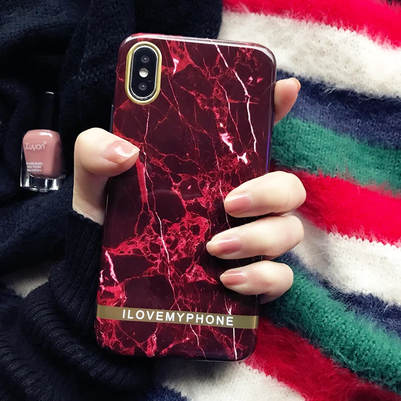 

Retro Marble Phone Case For iphone 7 plus Case For iphone X XR xs Max 6 6S 7 8 Plus Wine red Back Cover Glossy Soft Cases