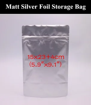 

50pcs 15x23+4cm (5.9"x9.1") 280micron Matt Silver Color Aluminum Foil Ziplock Bag Doypack Resealable Moisture-proof Pouch