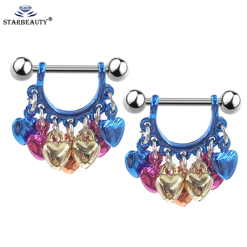 

2PCs/lot NEW Sexy Surgical Steel Bell Pendant Nipple Bar Barbell Piercing Shield Rings 14G 1.6*16mm Nipple Earring Sheld