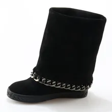 2018 Ankle Boots for Women mid-calf 8CM high increasing hidden cowboy Boots black chain botas feminina winter wedges shoes woman new fashion autumn winter mid calf boots for women height increasing wedges shoes beige black boots white pearls beaded boots