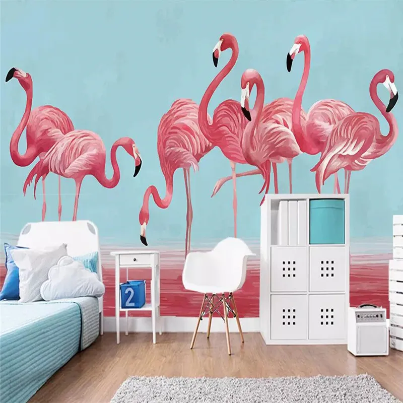 

Watercolor flamingo wedding room living room wall professional making mural wallpaper wholesale custom poster photo wall
