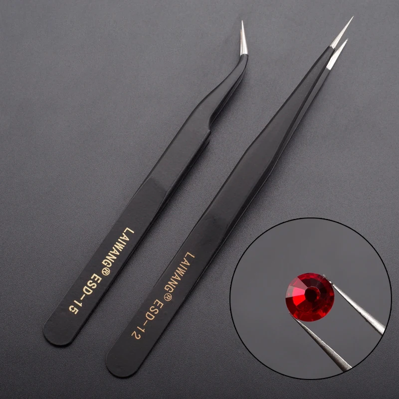Профессиональные черные прямые/выгнутые, акриловые пинцеты для дизайна ногтей Стразы Украшение блестки выбор инструмент DIY зажим макияж