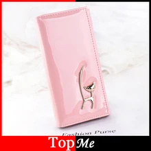 Fashion New Women Purse Patent PU Leather Lady Handbags Gold Cat Nice Woman Long Clutch Coin