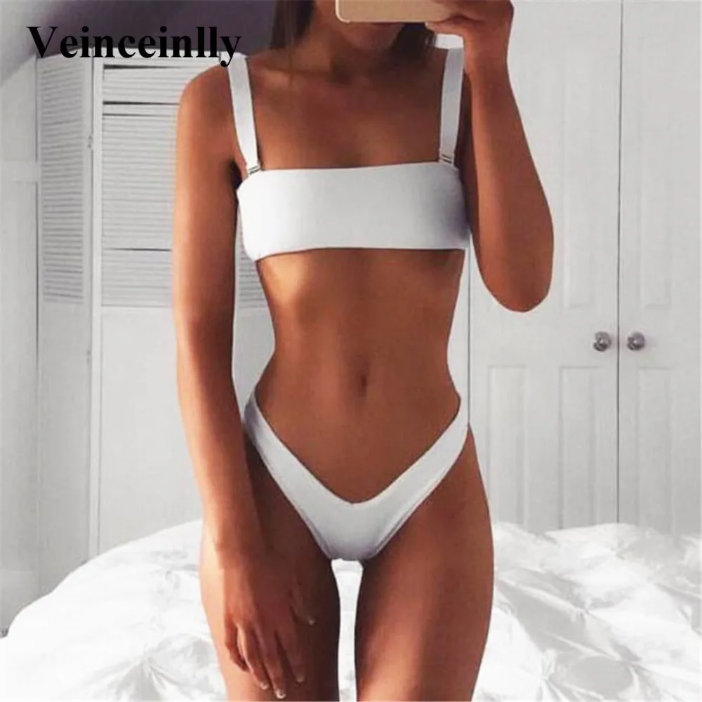 

4 colors Straight Neckline high cut bikini two pieces swimsuit 2018 swimwear women bathing suit swim wear Bather Y582