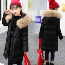 -30 Dgree Girls Winter Down Jacket Long Thicken Boy Winter Coat Duck Down Kids Outerwear Overcoat Parkas Natural Fur Collar6-14Y 2017 boys winter down coat thicken jackets parkas natural fur cool children jacket outerwear overcoat long detachable coat