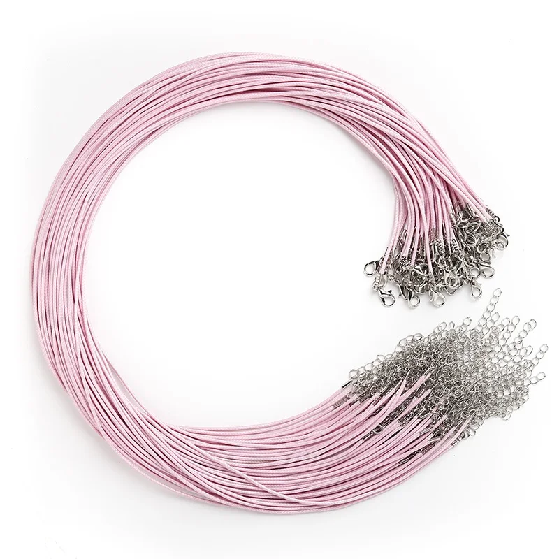 

LanLi 50pcs/100pcs Fashion light pink Wax Rope Chain Necklace Long Lobster Clasp DIY Jewelry Accessories