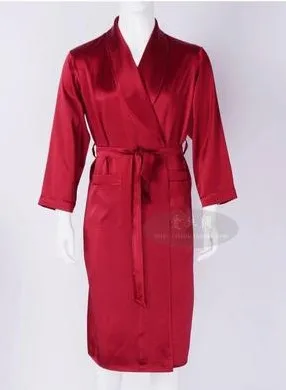Мужская шелковая Тяжелая шелковая пижама с длинным рукавом халат длинный шелковый халат одежда из шелка(домашняя мебель большой код 2 - Цвет: Красный