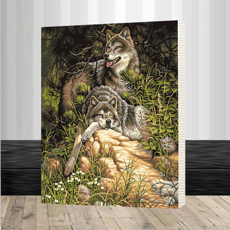 Assembly frame Home Wolves Paint by Number Family DIY Canvas Oil