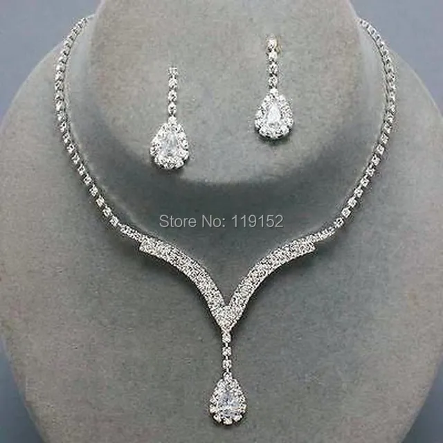Crystal Tennis Necklace Set Clear Silver Bridal Bridesmaid Jewelry Crystal Tennis Necklace Set Clear Silver Bridal Bridesmaid Jewelry 12 18 Lg Engagement Wedding And Earring Sets