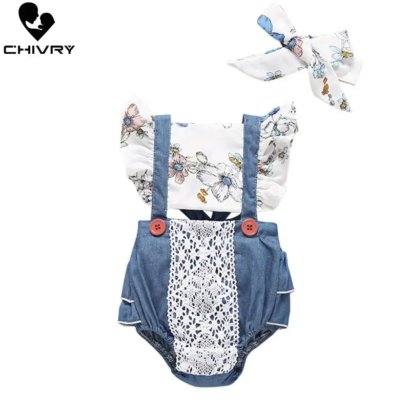 

Chivry 2019 Baby Girls Sunflower Print Lace Bow Back Bodysuit Newborn Toddler Baby Boys Girls Jumpsuit with Headband