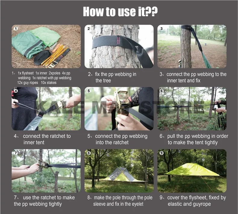 Rede à Prova Tenda para Caminhadas Árvore Suspensa Tenda Ultraleve Pendurado Casa Acampamento Dwaterproof Água 4 Temporada Mochila 220*200cm 15 casa acampamento rede à prova dwaterproof água