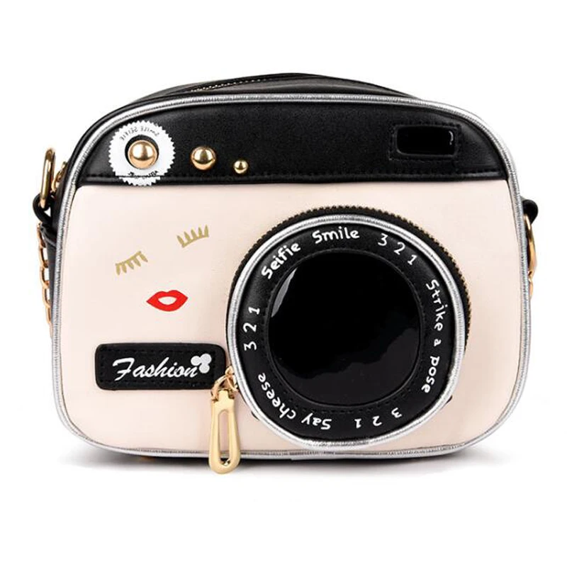 

New Funny Women Leather Shoulder Messenger Cross Body Bag Camera Shaped Handbag Shopping Tote Bolsa Mujer Small Flap