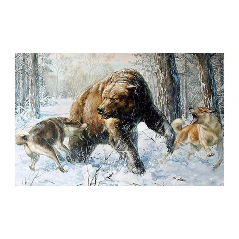 

Bear VS Wolf Pack Diy Diamond Embroidery Full Square Rhinestones Canvas Painting Diamond Mosaic Picture Home Decoration GT