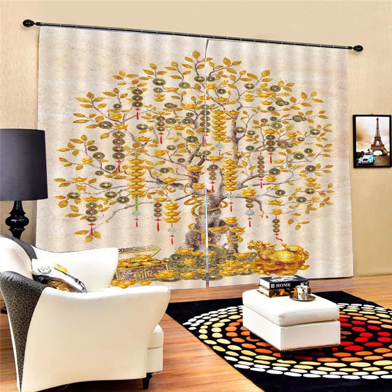 

Money Tree Living Room Curtain Curtain Decor for Bedroom Window Treatment Drapes Digital Print 3D Blackout Decoration Oct29