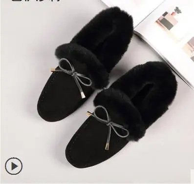 SWYIVY/обувь на плоской подошве; женская теплая зимняя обувь с кроличьим мехом; коллекция года; женские зимние ботинки из натуральной кожи; удобная обувь с хлопковой подкладкой - Цвет: Черный