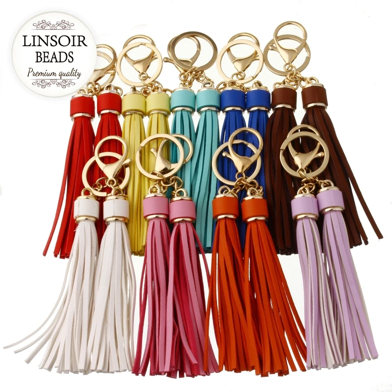 1pc/lot Wholesale PU Leather Long Tassels Key Ring Pendant for Women