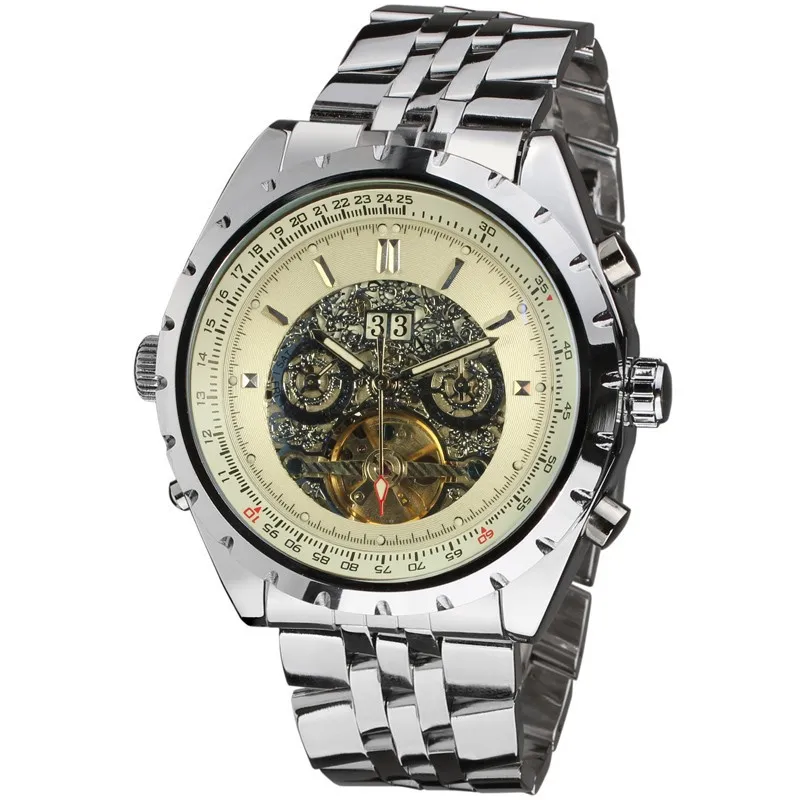 JARAGAR Men Luxury Brand Watch Stainless Steel Watches Tourbillion Automatic Mechanical Wristwatches Gift Box Relogio Releges