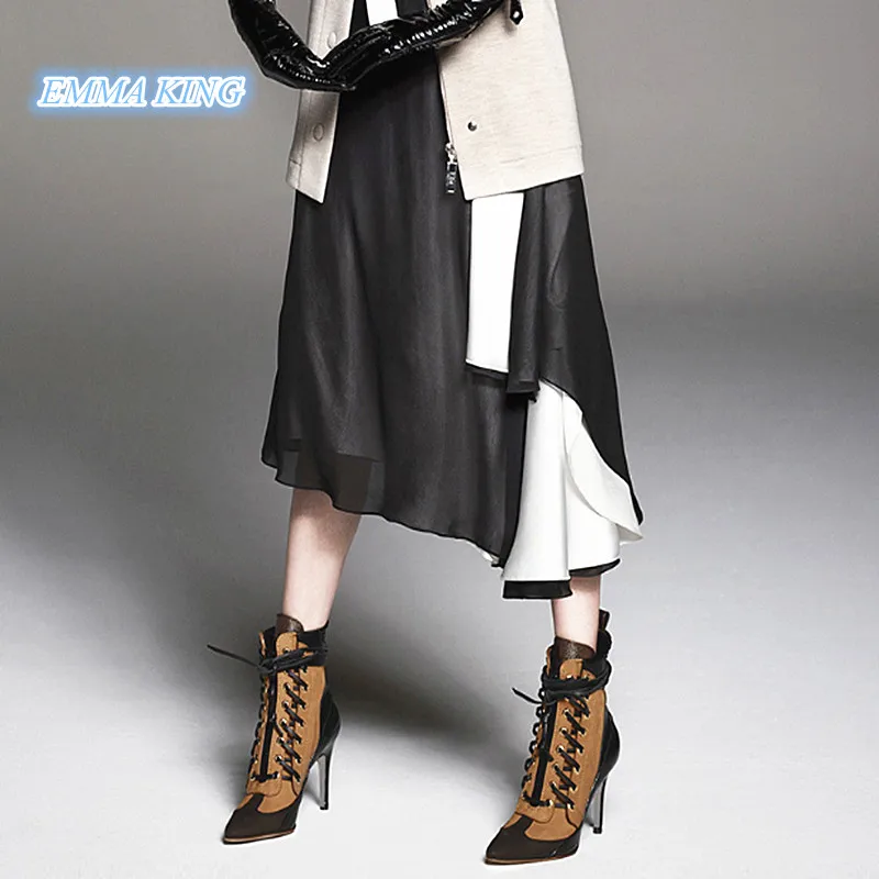 

2019 New Arrival Women Lace-Up Ankle Boots Pointed Toe High Heel Martin Boots Mixed Colors Stilettos Spring Autumn Short Booties