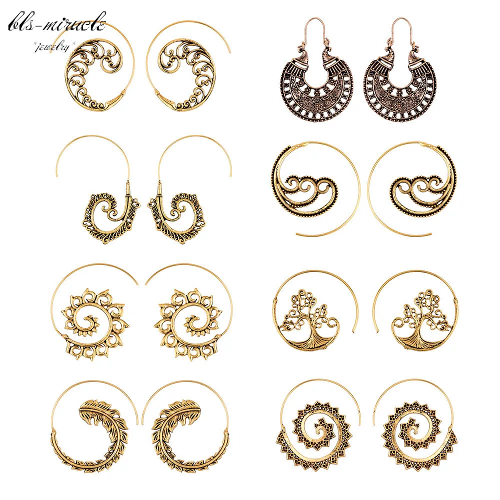

bls-miracle jewelry vintage gold color spiral earring for women girl ethnic Peculiar best gift for friends wholesale E499