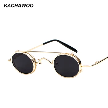

Kachawoo small oval retro sunglasses men gold metal frame clip on sun glasses for women round summer 2018 UV400