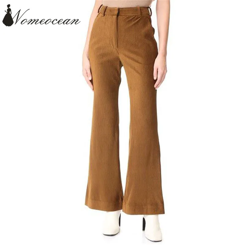 Vintage Corduroy Pants for Women High Waist Solid Color