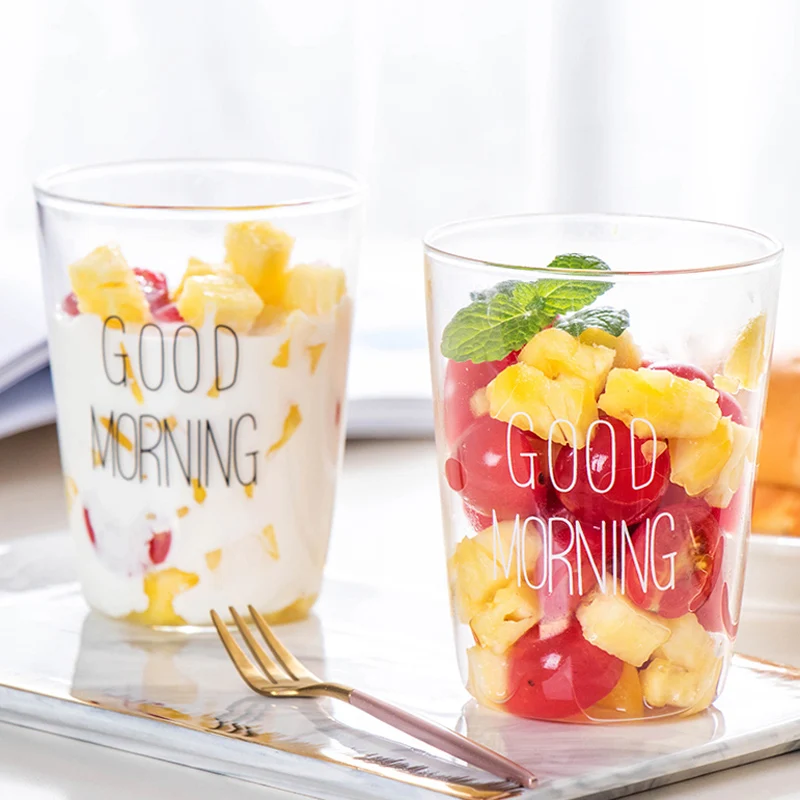 1Pc Glass Cup Large Glass Beer Mug Milk Juice Smoothie Cup Iced Coffee Tea Mug Home Cafe Good Morning Drinkware 400ML (2)