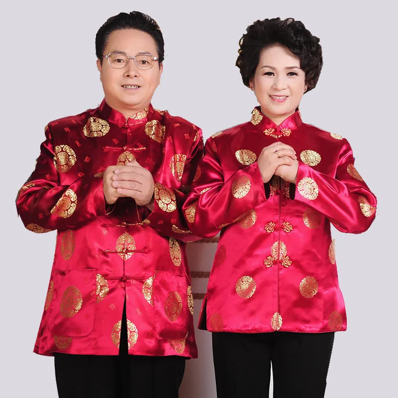 Китайские традиционные Для мужчин Костюмы возлюбленных наряд родители костюм свадьба день рождения красный Восточный костюм Тан Чжуан