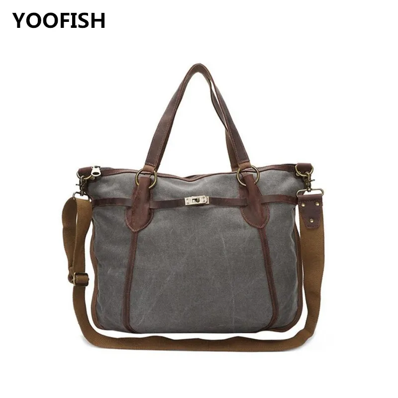 

YOOFISH Hot selling Casual Canvas Handbag Laptop Business bag Unisex Free Shipping Grey/Light tan/Blue XZ-062