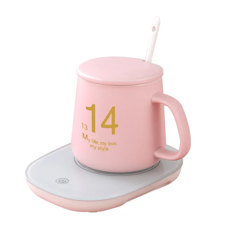 Электрическая грелка для горячего чая с теплой чашкой, автоматическая подставка для нагрева воды с постоянной температурой, теплоизоляционная основа для горячего молока, подарок - Цвет: pink