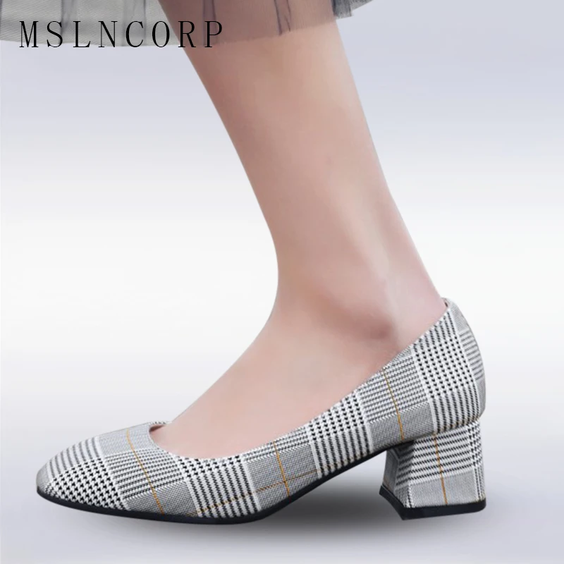 

Plus Size 34-47 Fashion Women Pumps Shoes Elegant Lattice Cloth High Heels Square Toe Slip on Office Ladies Dress Wedding Shoes