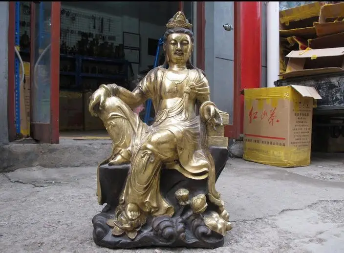 

Tibet Buddhism Bronze Gild Free Guanyin Book Kwan-Yin Buddha Bodhisattva Statue