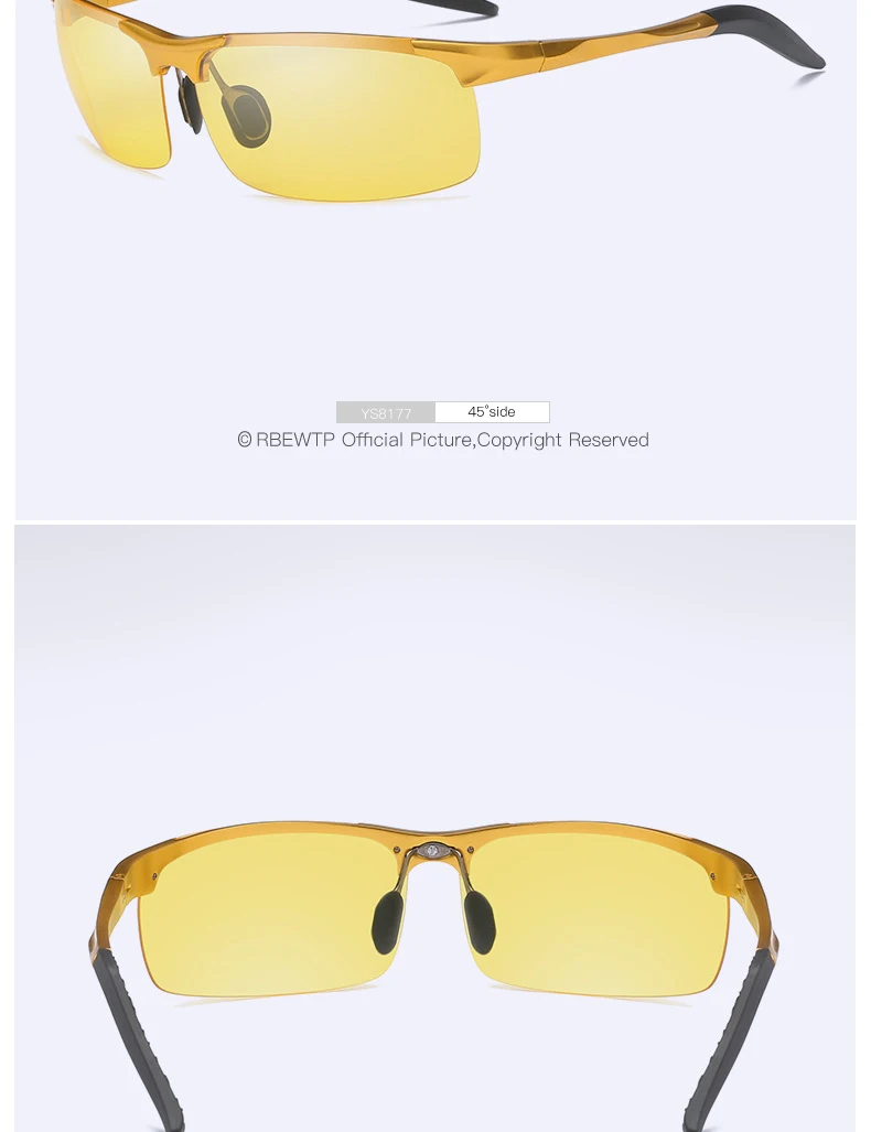 RBEWTP алюминиево-магниевые спортивные мужские очки ночного видения, поляризованные солнцезащитные очки, Золотая оправа, очки без оправы, очки для мужчин YS8177
