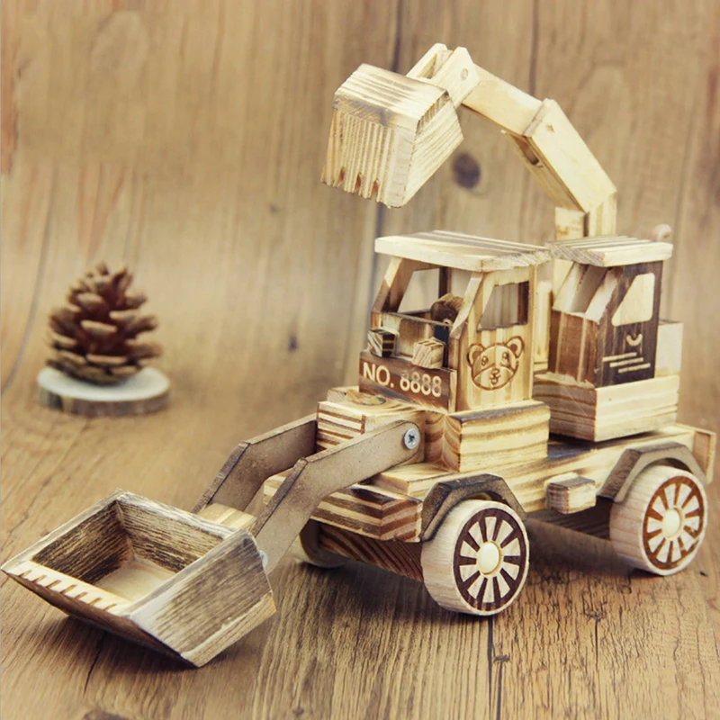 

Wooden Simulation Excavator Children's Toy Bulldozer Wooden Crafts Decoration Engineering Vehicle Truck Forklift Loader Model
