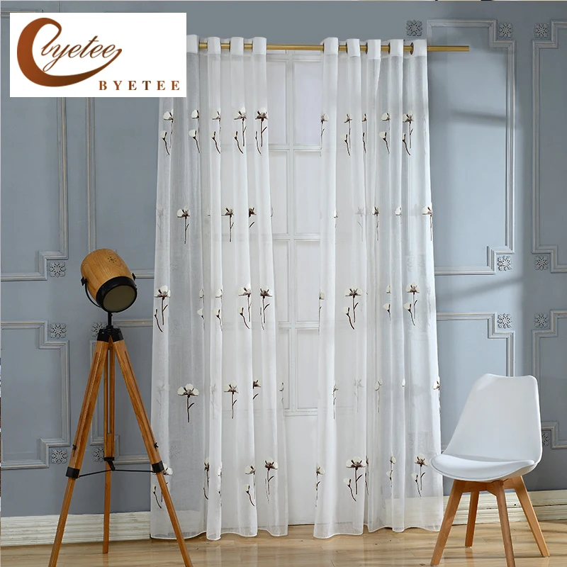 

[byetee] Simple Pastoral Window Balcony Living Room Tulle Kitchen Organza Voile Curtains For Bedroom Window Curtain Yarn Drapes