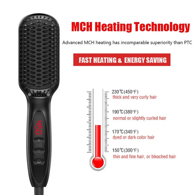 2-в-1 ионный Выпрямитель для волос, расческа для выпрямления волос щетка анти-scald Особенности Автоматическая блокировка температуры и автоматического отключения питания Функция борода расческа