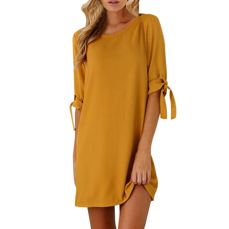 Autumn Women's Office Dress Elegant Ladies Bowknot Half Sleeve Casual Loose Mini Formal Party Dresses Vestido #F#40SP262