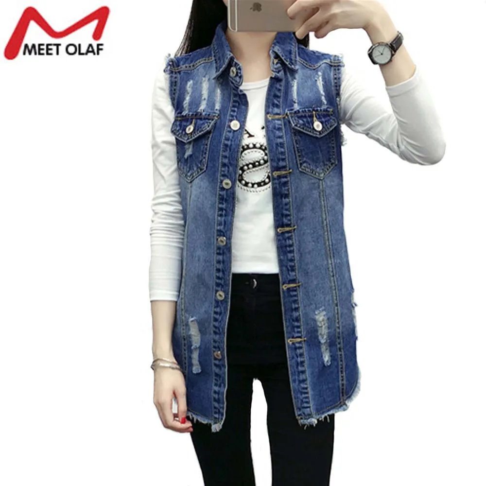 colete jeans longo feminino