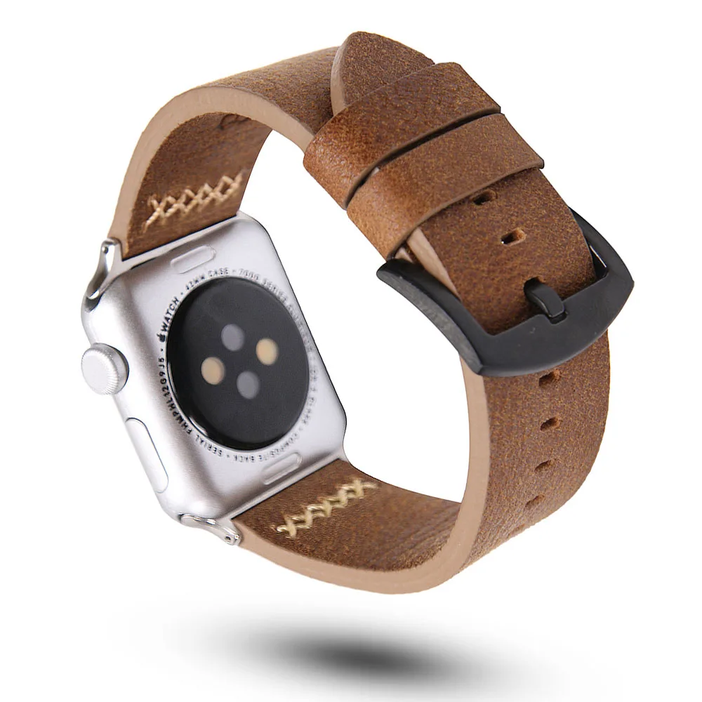 

Black/Brown X line Leather Strap for Apple Watch Band Series 5 4 3 2 1 Wrist Belt for iWatch 40/44/38/42mm Bracelet