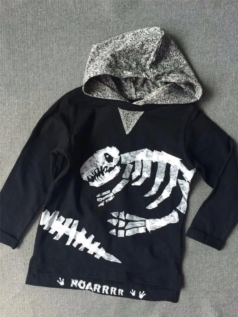 For Boys Hooded Sweater T-shirts Tops Clothing Autumn Winter New Dinosaur Fossil Printing Next Brand Full Sleeve Kids Clothes 10