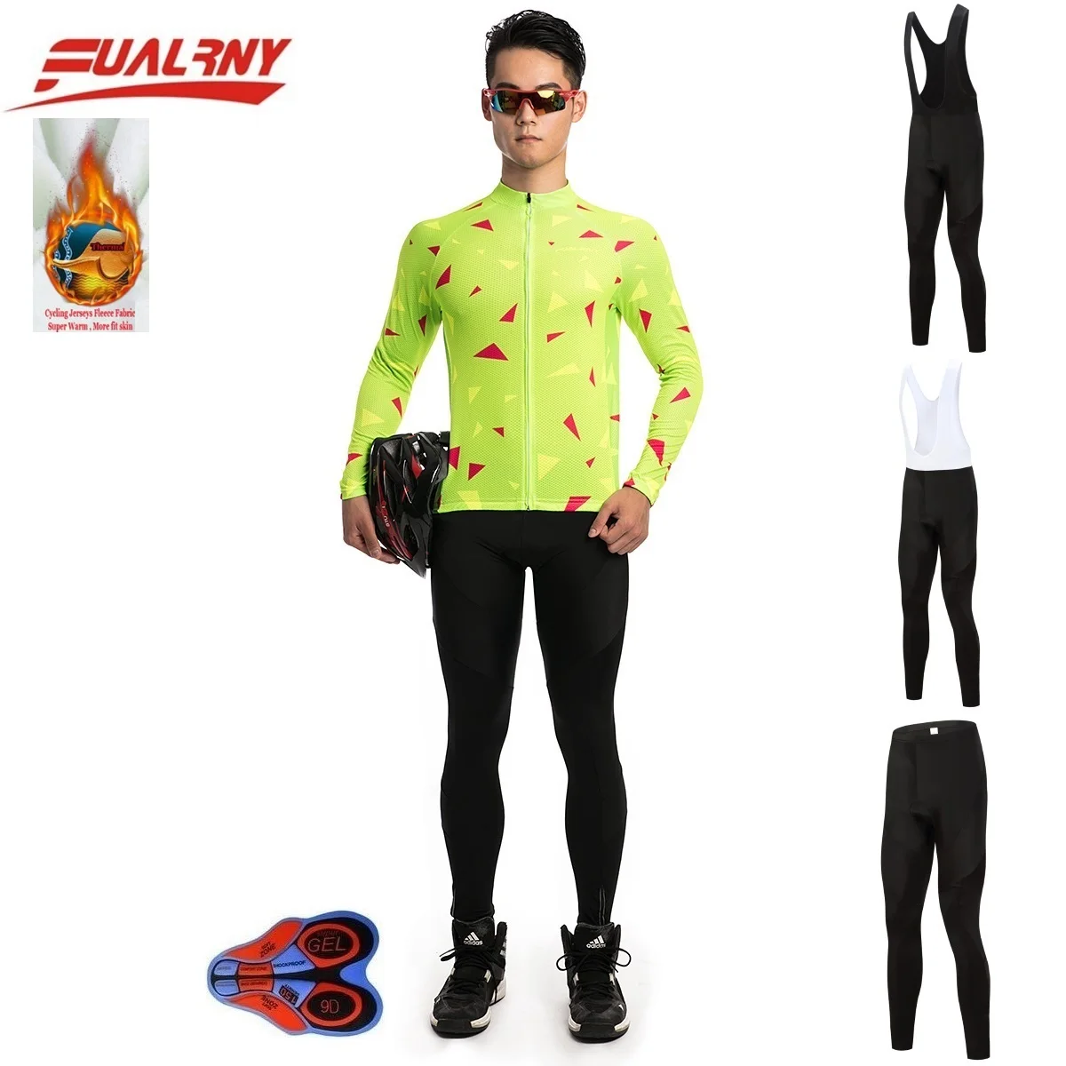 

2018 NEW Team FUALRNY Long sleeve Ropa Ciclismo Cycling Jersey sets 9D gel/winter Thermal Fleece/MTB Bike Clothes Fluorescence