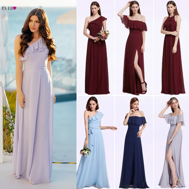 Cheap Bridesmaid Dresses Ever Pretty 07211 Sexy One Shoulder Chiffon A-line Ruffles Floor-Length Belt Gowns Beach Wedding Guest Dress