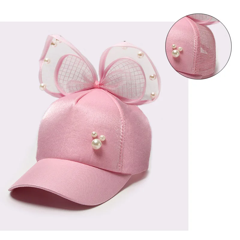 Fashion Baby Baseball Cap Spring Summer Girls Caps Pearl Lace Bowknot