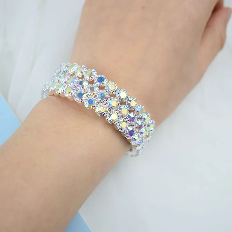Fashion Bridal Jewelry Three Five Rows Crystal Rhinestones Color Bracelets for Women Wedding Full Rhinestone Hand Wrist Bracel crystal bracelets,bangle bracelet,stone bracelet