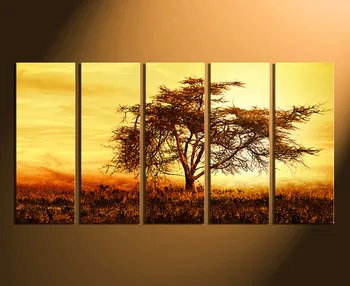 

5 Piece Multi Panel Art Scenery Large Pictures, Yellow Canvas Photography, Tree Canvas Art Prints, Autumn Wall Decor