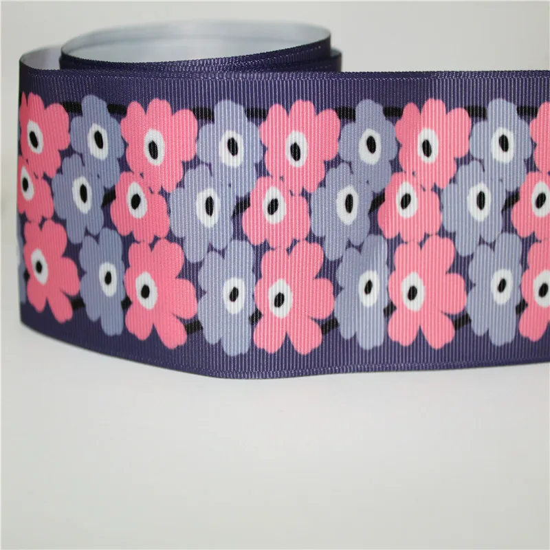 

9 16 22 25 38 50 75 mm Width 100% Polyester Flower Floral Printed Grosgrain Ribbon or Satin Ribbon 50yards , T35