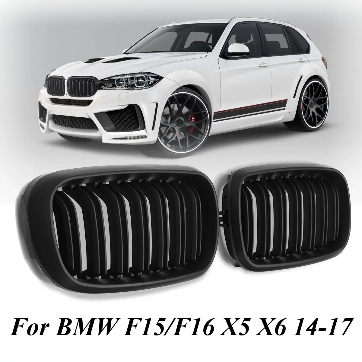 Для BMW F15 F16 X5 X6- 1 пара ABS замена глянцевый матовый черный 2 двойная планка Линия Передняя почечная Спортивная решетка-гриль